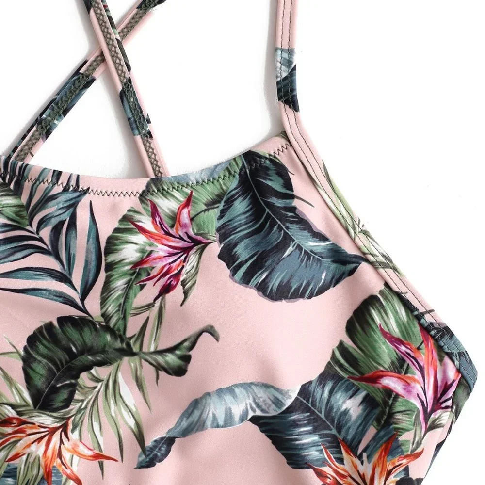 ZAFUL Vacation Leaf Print Lace-up Ruched Swimsuit 🌿🌿 NEW WITH TAGS!